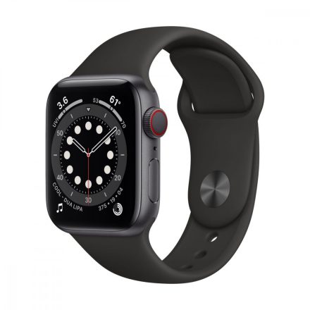 Apple Watch S6 GPS + Cellular, 40mm Space Gray Aluminium Case with Black Sport Band - Regular