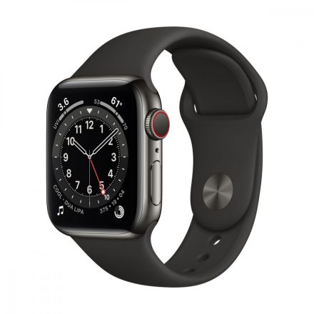 Apple Watch S6 GPS + Cellular, 40mm Graphite Stainless Steel Case with Black Sport Band - Regular