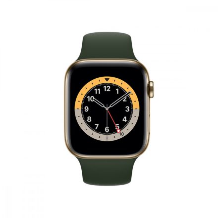 Apple Watch S6 GPS + Cellular, 44mm Gold Stainless Steel Case with Cyprus Green Sport Band - Regular