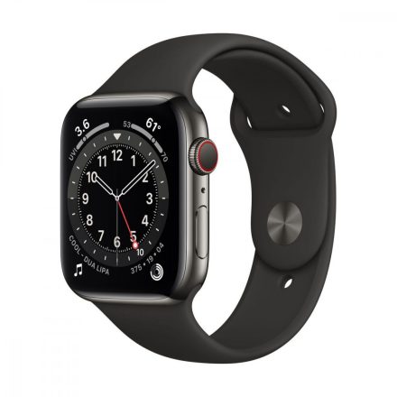 Apple Watch S6 GPS + Cellular, 44mm Graphite Stainless Steel Case with Black Sport Band - Regular