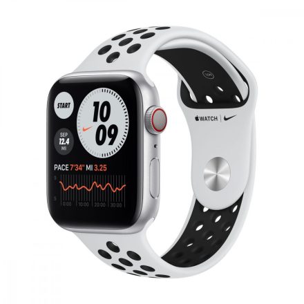 Apple Watch Nike S6 GPS + Cellular, 44mm Silver Aluminium Case with Pure Platinum/Black Nike Sport Band - Regular