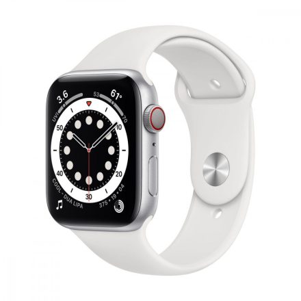 Apple Watch S6 GPS + Cellular, 44mm Silver Aluminium Case with White Sport Band - Regular