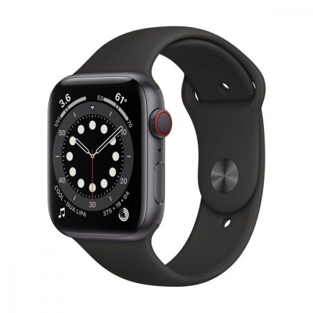 Apple Watch S6 GPS + Cellular, 44mm Space Grey Aluminium Case with Black Sport Band - Regular