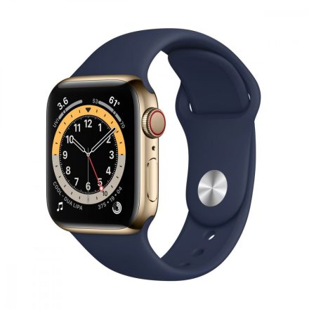 Apple Watch Series 6 GPS + Cellular, 40mm Gold Stainless Steel Case with Deep Navy Sport Band