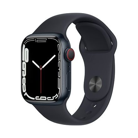 Apple Watch S7 Cellular, 41mm Midnight Aluminium Case with Midnight Sport Band - Regular mkhq3hc/a