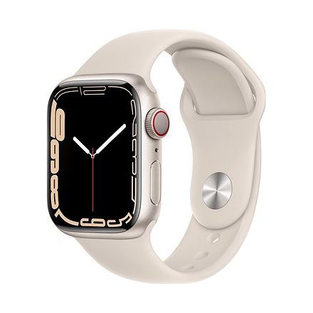 Apple Watch S7 Cellular, 41mm Starlight Aluminium Case with Starlight Sport Band - Regular mkhr3hc/a