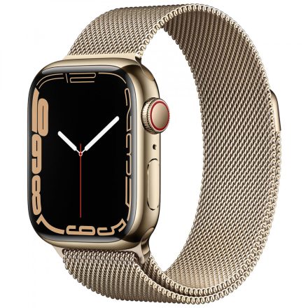 Apple Watch S7 Cellular, 41mm Gold Stainless Steel Case with Gold Milanese Loop mkj03hc/a