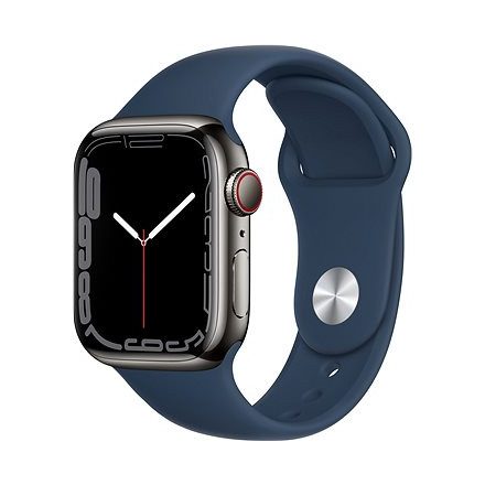 Apple Watch S7 Cellular, 41mm Graphite Stainless Steel Case with Abyss Blue Sport Band - Regular