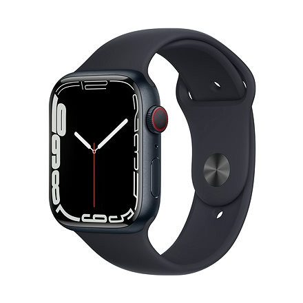 Apple Watch S7 Cellular, 45mm Midnight Aluminium Case with Midnight Sport Band - Regular mkjp3hc/a
