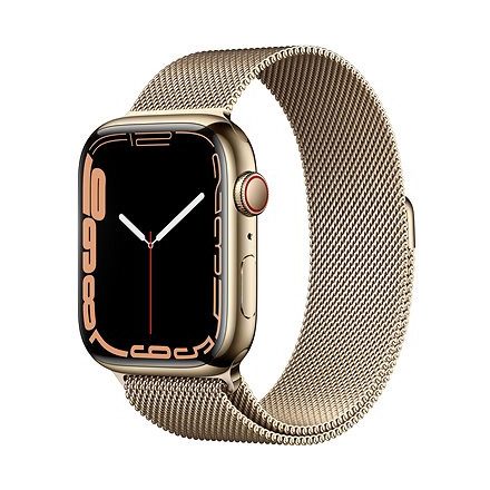 Apple Watch S7 Cellular, 45mm Gold Stainless Steel Case with Gold Milanese Loop mkjy3hc/a