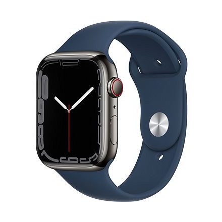 Apple Watch S7 Cellular, 45mm Graphite Stainless Steel Case with Abyss Blue Sport Band - Regular