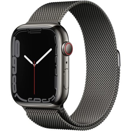 Apple Watch S7 Cellular, 45mm Graphite Stainless Steel Case with Graphite Milanese Loop mkl33hc/a