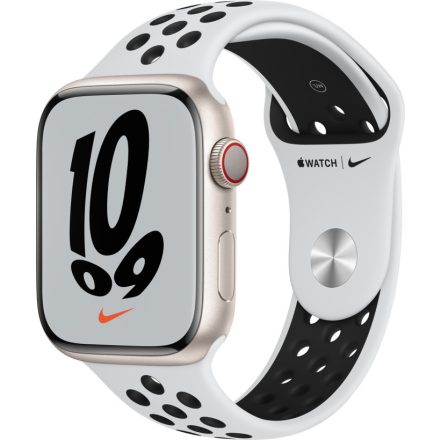 Apple Watch Nike S7 Cellular, 45mm Starlight Aluminium Case with Pure Platinum/Black Nike Sport Band - Regular mkl43hc/a