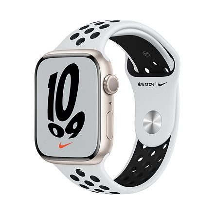 Apple Watch Nike S7 GPS, 45mm Starlight Aluminium Case with Pure Platinum/Black Nike Sport Band - Regular mkna3hc/a