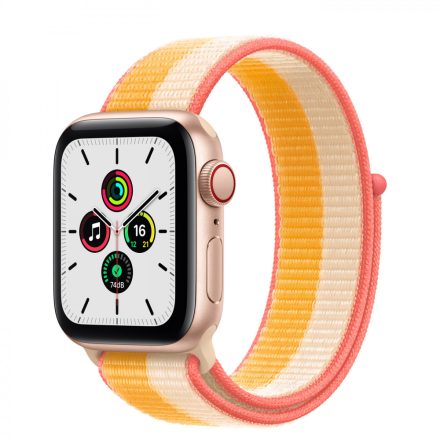 Apple Watch SE (v2) Cellular, 40mm Gold Aluminium Case with Maize/White Sport Loop