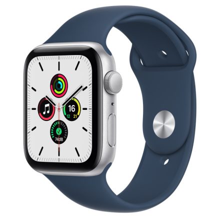 Apple Watch SE (v2) Cellular, 44mm Silver Aluminium Case with Abyss Blue Sport Band - Regular mkry3hc/a