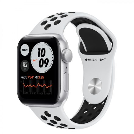 Apple Watch Nike SE (v2) Cellular, 44mm Silver Aluminium Case with Pure Platinum/Black Nike Sport Band - Regular mkt63hc/a