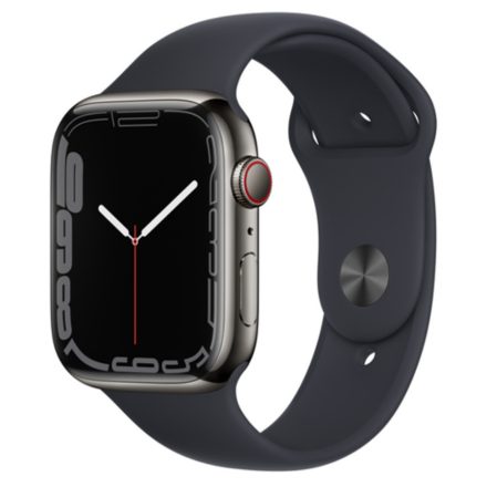 Apple Watch S7 Cellular, 45mm Graphite Stainless Steel with Midnight Sport Band - Regular mnax3hc/a
