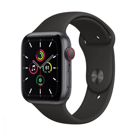 Apple Watch SE GPS + Cellular, 44mm Space Gray Aluminium Case with Black Sport Band - Regular