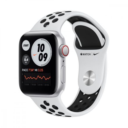 Apple Watch Nike SE GPS + Cellular, 40mm Silver Aluminium Case with Pure Platinum/Black Nike Sport Band - Regular
