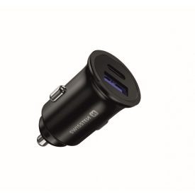   Swissten autós töltő adapter PowerDelivery USB-C + QuickCharge 3.0, 36W, metál fekete