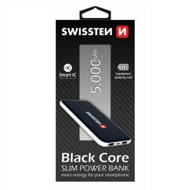   Swissten black core slim power bank, 5000 mAh, micro USB input, 2 USB output, Smart IC