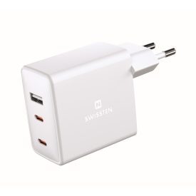   Swissten GaN mini hálózati töltőadapter, 2XUSB-C + 1XUSB, 70W, PowerDelivery