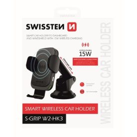   Swissten elektromos autós tartó és vezeték nélküli töltő műszerfalra, szélvédőre, 15W, W2-HK3