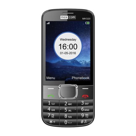 Maxcom MM320 mobiltelefon, fémházas, kártyafüggetlen, bluetooth-os, fm rádiós fekete (magyar nyelvű menüvel)