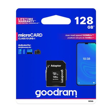 Goodram 128GB microSDHC Class 10 memóriakártya SD adapterrel Artisjus matricával -  M1AA-1280R11