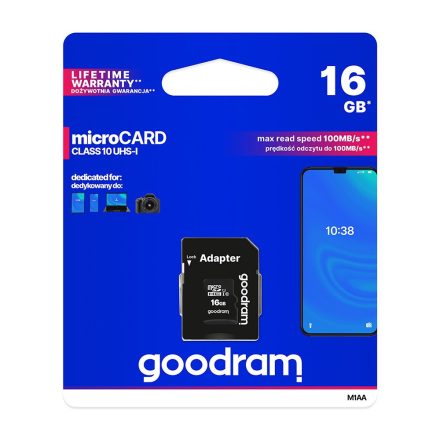 Goodram 16GB microSDHC Class 10 memóriakártya SD adapterrel Artisjus matricával - M1AA-0160R11