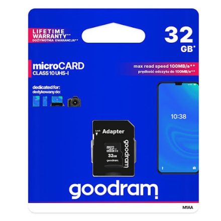 Goodram 32GB microSDHC Class 10 memóriakártya SD adapterrel Artisjus matricával - M1AA-0320R12
