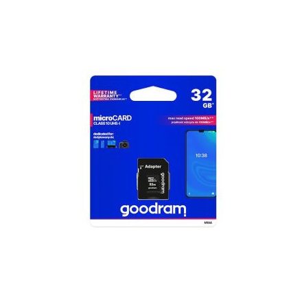 Goodram 32GB microSDHC Class 10 memóriakártya SD adapterrel Artisjus matricával - M1AA-0320R11