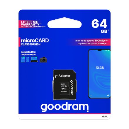 Goodram 64GB microSDHC Class 10 memóriakártya SD adapterrel Artisjus matricával -  M1AA-0640R11